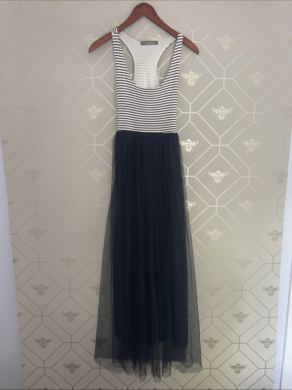 Y2K Striped Racerback Maxi Dress with Black Tulle Skirt